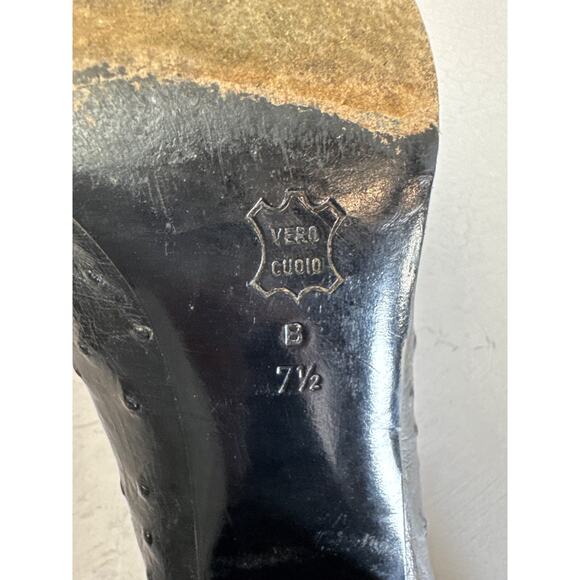 Vintage Maralolo Black Ostrich Pumps Leather Heels 7.5 Boss Old Money Classic - Picture 7 of 8